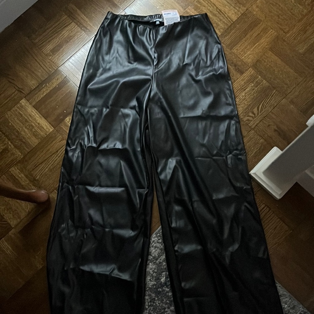 Faux leather wide leg pants